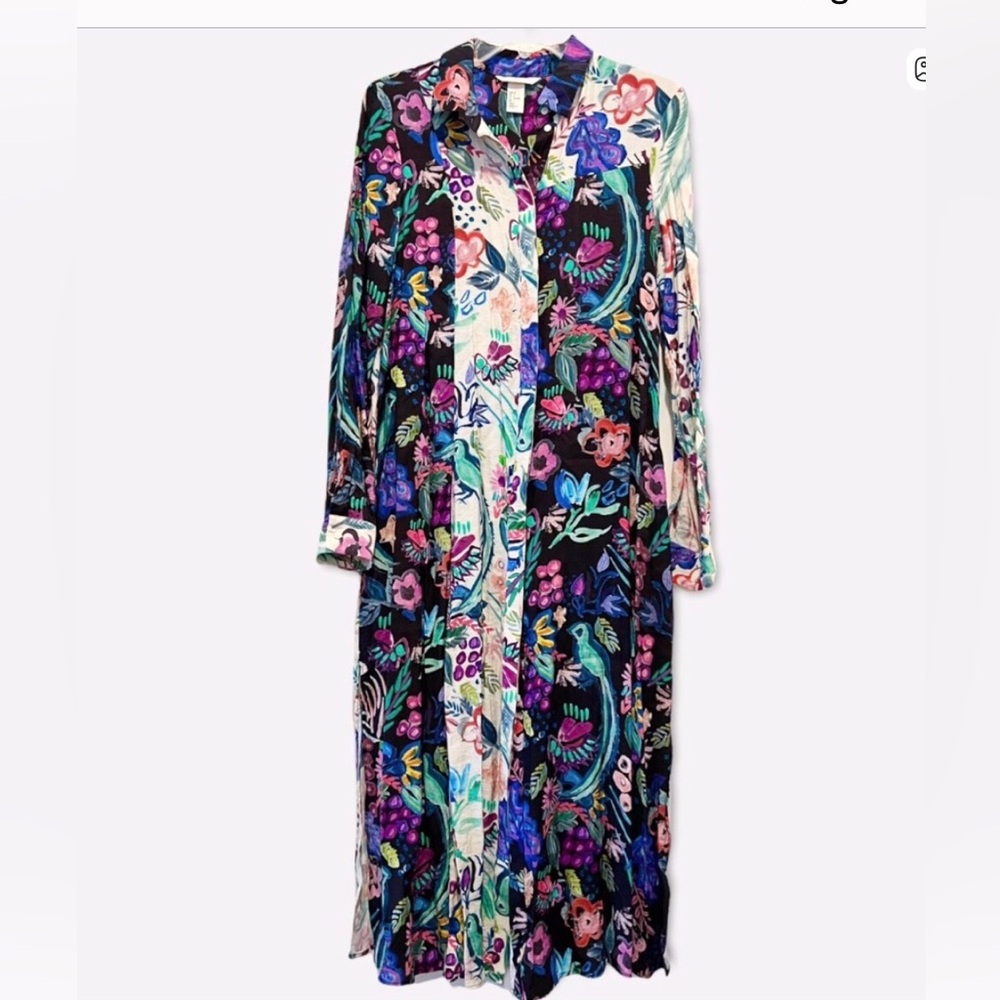 H&M Floral Colorful Maxi Shirtdress Kimono Robe Sz 2